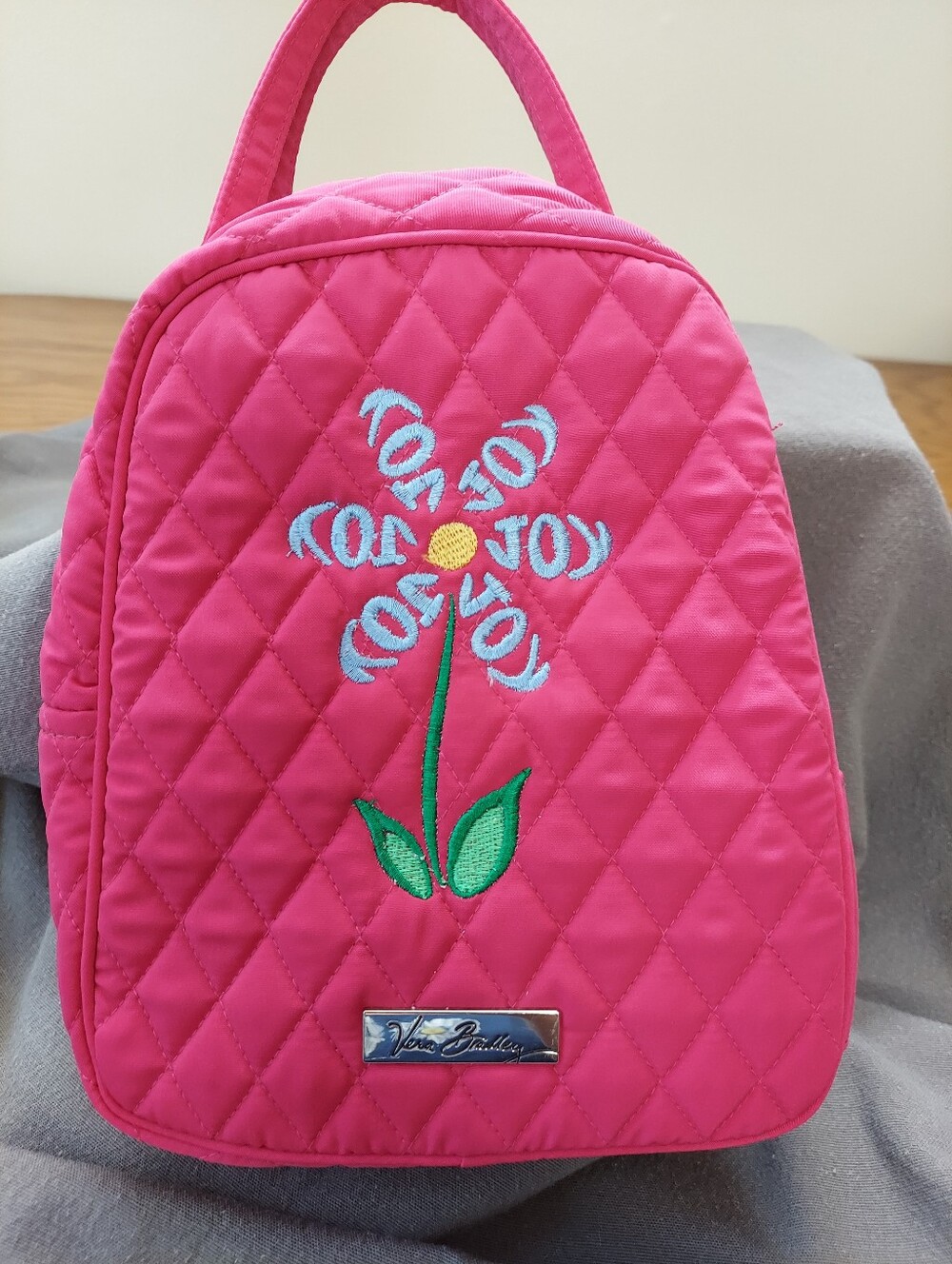 Vera Bradley Insulated Lunch Bag Pink W/ Embordied Flower JOY